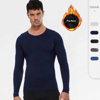 Wholesale T Shirts Clothing Tees Polos Men T shirt Me s Autumn Winter Sports Fitness Running Yoga Soft Plus Velvet Quick drying Underwear Long sleeved Bottoming Shirt