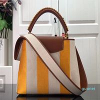 Wholesale Capucines tote bag colourful striped canvas with a natural leather trim embroidered Flowers Classical Style women designer handbags v322