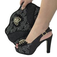 Wholesale Dress Shoes Black Matching And Bag Set Fashion African Ladies High Heel Sandals Handbag Pumps Sandalias Mujer CR1715 CM