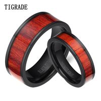 Wholesale Wedding Rings Tigrade Unique Couple Wood Inlay Flat Vintage Titanium Ring Men Women Wooden Band Engagement For Lover