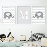 Wholesale Custom Name Initial Letter Elephant Animals Baby Nursery Canvas Painting Poster Print Wall Art Pictures Boys Bedroom Home Decor