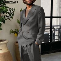 Wholesale Men s Suits Blazers INCERUN Stylish Men Blazer Lapel Long Sleeve Double Breasted Thin Solid Color Streetwear Elegant Casual Coats S XL