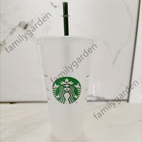 Wholesale DHL Free Starbucks Mermaid Goddess oz ml Plastic Mugs Tumbler Reusable Clear Drinking Flat Bottom Cups Pillar Shape Lid Straw Bardian