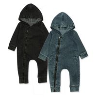 Wholesale INS Baby Rompers Denim Boy Hooded Jumpsuits Long Sleeve Infant Girl Bodysuits Zipper Newborn Outfits Clothing in Black Blue