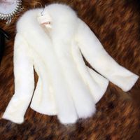 Wholesale Women s Fur Faux Ladies White Mink Coat Cape Collar Short Outerwear Warm Slim Covered Button Overcoat Femininos