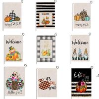 Wholesale Happy Fall Banners Thanksgiving Double Sides Garden Flags cm Pumpkin Turkey Linen Flag Multistyle Home Decor GWD11506