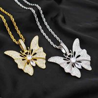 Wholesale Top quality CZ setting pendant stainls steel chain K gold plated big butterfly necklace
