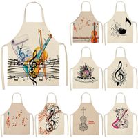 Wholesale Aprons Musicial Note Guitar Piano Kitchen Women Cotton Linen Bibs Household Cleaning Tools Pinafore Home Cooking Apron cm