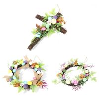 Wholesale Easter Artificial Wreath Garland Rattan Frame With Cross Thanksgiving Autumn Holiday Home Door Hanging Ornament