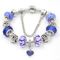 Wholesale Charm Bracelets Arrival Women Jewelry Navy Blue Flower Lampwork Bead Bracelet Crystal Heart For Gift Bijoux Pulsera