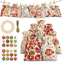 Wholesale Christmas Decorations Set Linen Beam Storage Bags Drawstring Sack Travel Bag Rope Pouches Candy Decoration Gift