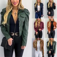 Wholesale 2021 fashion PU leather short plus size XL cardigan jacket zaraing style women sheining vadiming female jacket coat