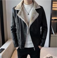 Wholesale Men Leather Slim Korean Winter Fleece Collar Thickened Fur Coat Jacket Coats