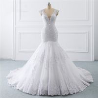 Wholesale French Style Vintage Mermaid Wedding Gowns With Deep V Neck Backless Zipper Lace D Floral Appliques Elegant Bridal Dresses