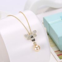 Wholesale Real Sterling Silver Pearl With LEKANI Crystals From Swarovski Original Butterfly Pendant Necklace Fine Jewelry