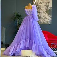 Wholesale Casual Dresses Trendy Lavender One Shoulder Women Formal Party With Floral Crystal Lace Long Prom Gowns Bridal Dress