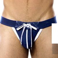 Wholesale Underpants Men Jockstrap Thong Lace Up Boxer Briefs G String Underwear Panty Bikini Trunks Men s Sexy U convex Youth Double