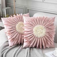 Wholesale Fashion Modern Style Pink White Throw Pillows cm Velvet Stitching D Chrysanthemum Cushion Waist Pillow Blue Cushion Case