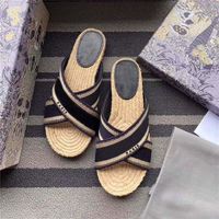 Wholesale Cross Straps Straw Fisherman Shoes Designers Women Sandals With Floral Box Wide Striped Espadrilles Flat Slides Summer Fashion Flip Flops Must have Womens Loafers