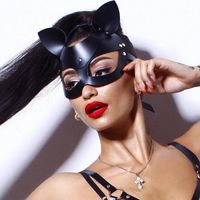 Wholesale Sexy Harness Face Detachable Cat Ear Faux Leather Head Mask Fetish Rabbit Girls Cosplay Costumes Men Women Exotic Toys