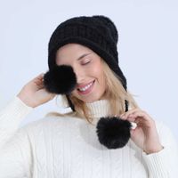 Wholesale 2021 Fashion Winter Thick Fleece Lined Slouchy Hats Youth Girls Lovely Plush Knitted Ball Beanies Soft Wool Hat With Pompon solid color Ski Caps gifts G94B5A6
