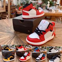 Wholesale 2021 Classic Chicago Red Mid lace up skateboarding Children Boy Girl Kid youth Basketball sports shoes skate sneaker size EUR24