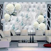 Wholesale Milofi custom D printing wallpaper mural luxury white flowers jewelry background wall size design home decoration