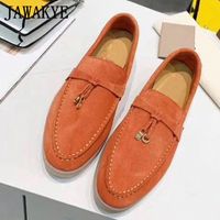 Wholesale Candy Color Suede Comfortable Flat Shoes For Women Round Toe Metal Lock Decor Causal Shoes Slip On Spring Driving Lazy Loafers c9