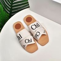 Wholesale 2021 designer Women Woody Mules Fflat Slippers Slide Sandal Deisgner Lady Lettering Fabric Outdoor Leather Sole Slides Sandals with box