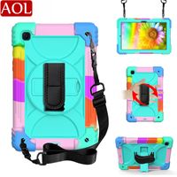 Wholesale 3 Layers Protection Rainbow Hybrid Case For Samsung Galaxy Tab A7 SM T500 T505 Kids Armor Shockproof Hand Shoulder Strap Cover