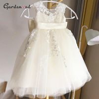 Wholesale Girl s Dresses Ivory Lace Flower GIrl Tulle Puffy Princess Dress Gril Satin Bow Net First Communion Little Birthday