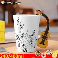 Wholesale 240ml ml Creative Music Mug Guitar Violin Piano Shape Ceramic Tea Milk Coffee Water Stave Cup Instrument Handle Styles