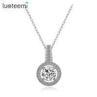 Wholesale Pendant Necklaces LUOTEEMI White Gold Color Hearts Arrows Cut Cubic Zirconia Stone Necklace For Women Luxury Sexy Jewelry