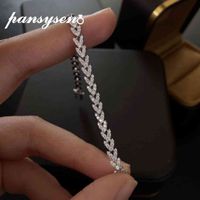 Discount simulated diamond bracelets PANSYSEN 100% Solid Silver 925 Lab Diamonds Simulated Moissanite Bracelets for Women Girls Wedding Cocktail Party Fine Jewelry