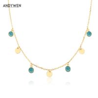 Wholesale ANDYWEN Sterling Silver Gold Turquoise Happy Face Smiley Chain Necklace Wedding Gift Tiny Charm Jewelry