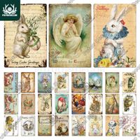Wholesale Putuo Decor Easter Vintage Metal Tin Sign Poster Easter Raabbit Egg Poster for Home Family Easter Egg Hunt Party Gift Wall Decor X0726