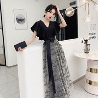 Wholesale Ethnic Clothing Noble V neck Evening Party Dress Butterfly Sleeve Banquet Temperament Formal Elegant A line Prom Gowns Vestidos