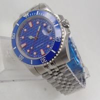 Wholesale Wristwatches Blue Dial mm Brand Sapphire Glass Mechanical Men Wristwatch Date Window Mental Strap MIYOTA Movement