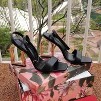 Wholesale Casual Designer Lady Fashion Women Sandals Black Patent Leather One Strappy Peep Toe Stiletto Stripper High Heels Slingback Zapatos Mujer Prom Evening pumps