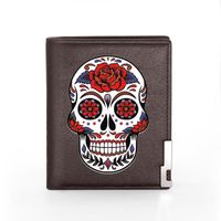 Wholesale Wallets Classic Fashion Flower Skull Printing Pu Leather Wallet Men Steampunk Holder Short Purse Male