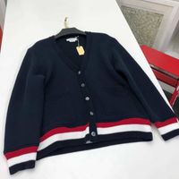 Wholesale 2021 Fashion Brand Tb V neck Cardigan Men Women England Smart Causal Red White Blue Striped Sweater Autumn Cotton Coat