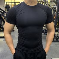Wholesale men s sports short sleeved t shirts Workout clothe high elastic tight fitting quick drying sweating outdoor running wear