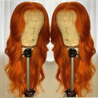 Wholesale 180 Ginger Orange brazilian full Lace front Wig Wavy auburn copper red synthetic Lace Front Wigs Pre Plucked Hairline for women