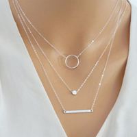 Wholesale Hot Sale Fashion Statement Multilayer Necklace Multi element Metal Rod Circles Geometric Round Chokers Necklaces Women Jewelry