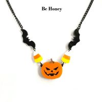 Wholesale Pendant Necklaces Halloween Party Jewelry Pumpkin Candy And Bat Pendants Acrylic Necklace For Girls Cute Festival Decoration Fashion
