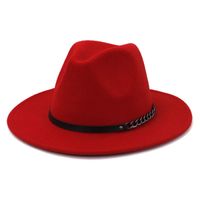 Wholesale 2021 Fashion Faux Wool Solid Pannama Style Jazz Hat Felt Fedora Hats Chain Leather Decor Women Ladies Couple Church and Party Caps