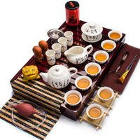 Wholesale Chinese Traditional White Porcelain Tea Set Teapots and Cups Gai Wan Ceramic Kung Fu Complete set of Solid Wood Tea Tray Cremony