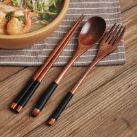 Wholesale Dinnerware Sets Portable Tableware Chinese Wooden Dinner Utensils Long Handle With Fork Spoon Chopsticks