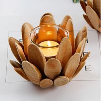 Wholesale Candle Holders Wooden Holder With Glass Cup Lotus Flower Style Light Candldstick Wedding Party Home Decoration Stand