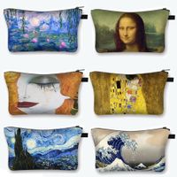 Wholesale Starry Night Kiss Waterlily Painting Cosmetic Bag Van Gogh Gustav Klimt Monet Women Makeup Ladies Cosmetic Case